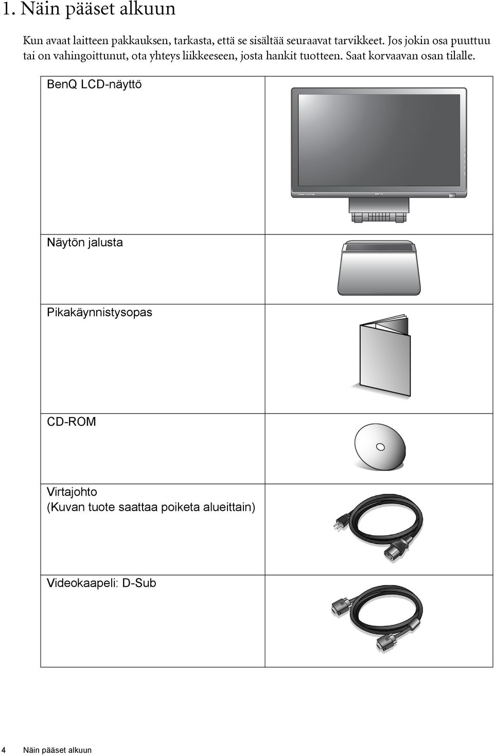 Jos jokin osa puuttuu tai on vahingoittunut, ota yhteys liikkeeseen, josta hankit tuotteen.