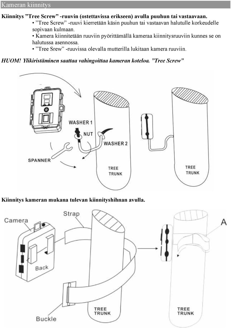 Kamera kiinnitetään ruuviin pyörittämällä kameraa kiinnitysruuviin kunnes se on halutussa asennossa.