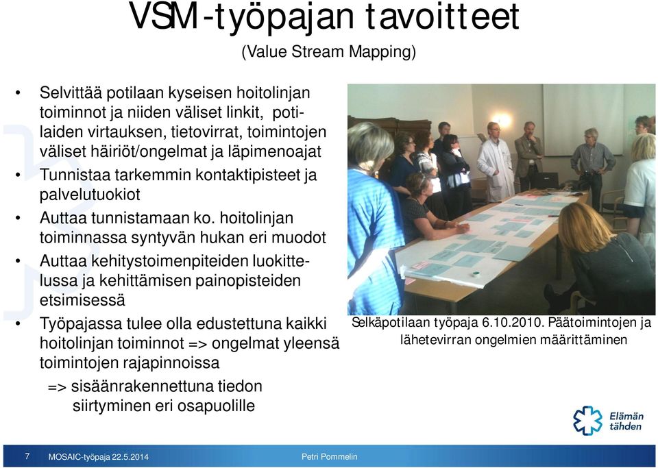 hoitolinjan toiminnassa syntyvän hukan eri muodot Auttaa kehitystoimenpiteiden luokittelussa ja kehittämisen painopisteiden etsimisessä Työpajassa tulee olla edustettuna kaikki