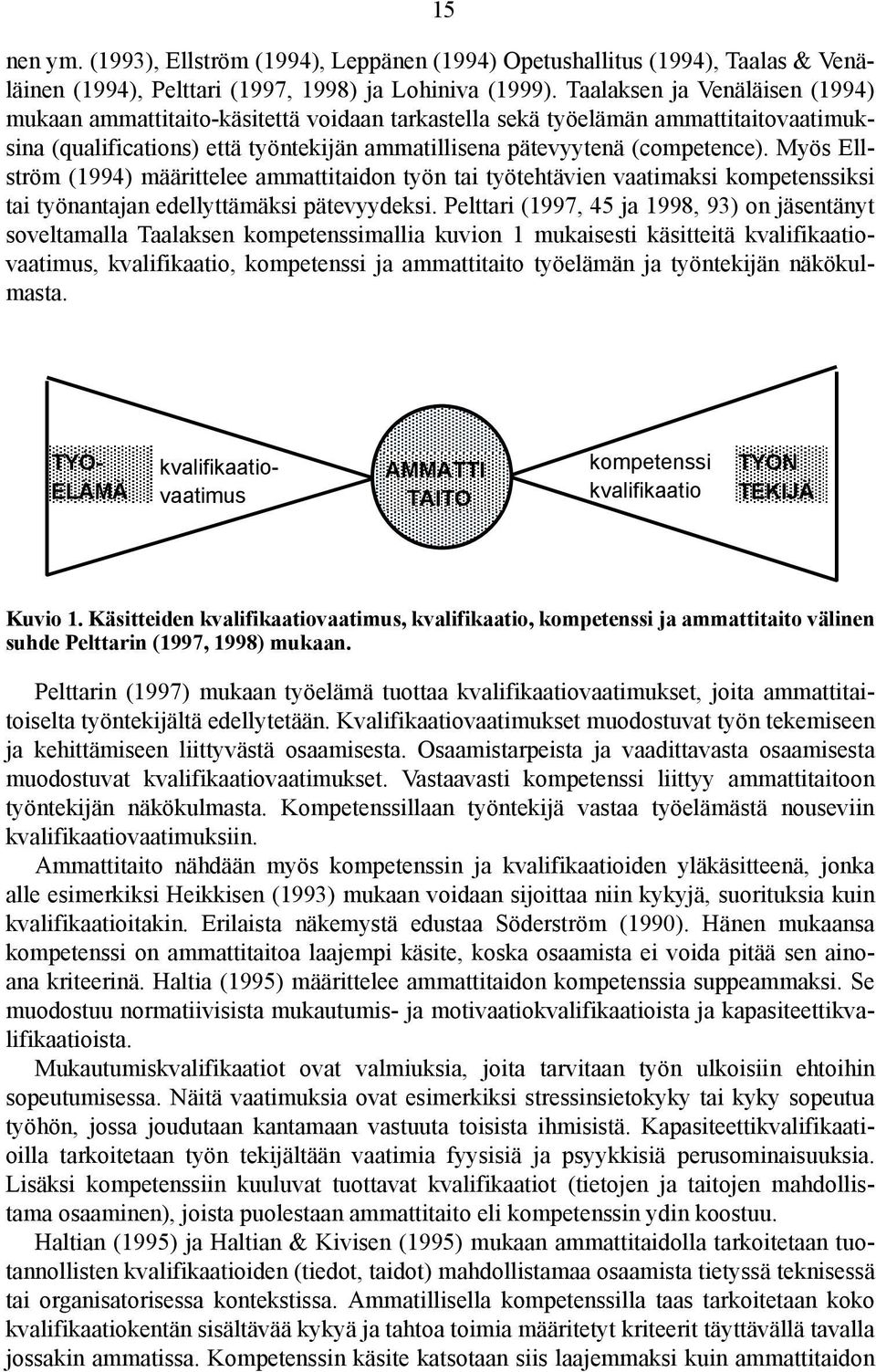 Myös Ellström (1994) määrittelee ammattitaidon työn tai työtehtävien vaatimaksi kompetenssiksi tai työnantajan edellyttämäksi pätevyydeksi.