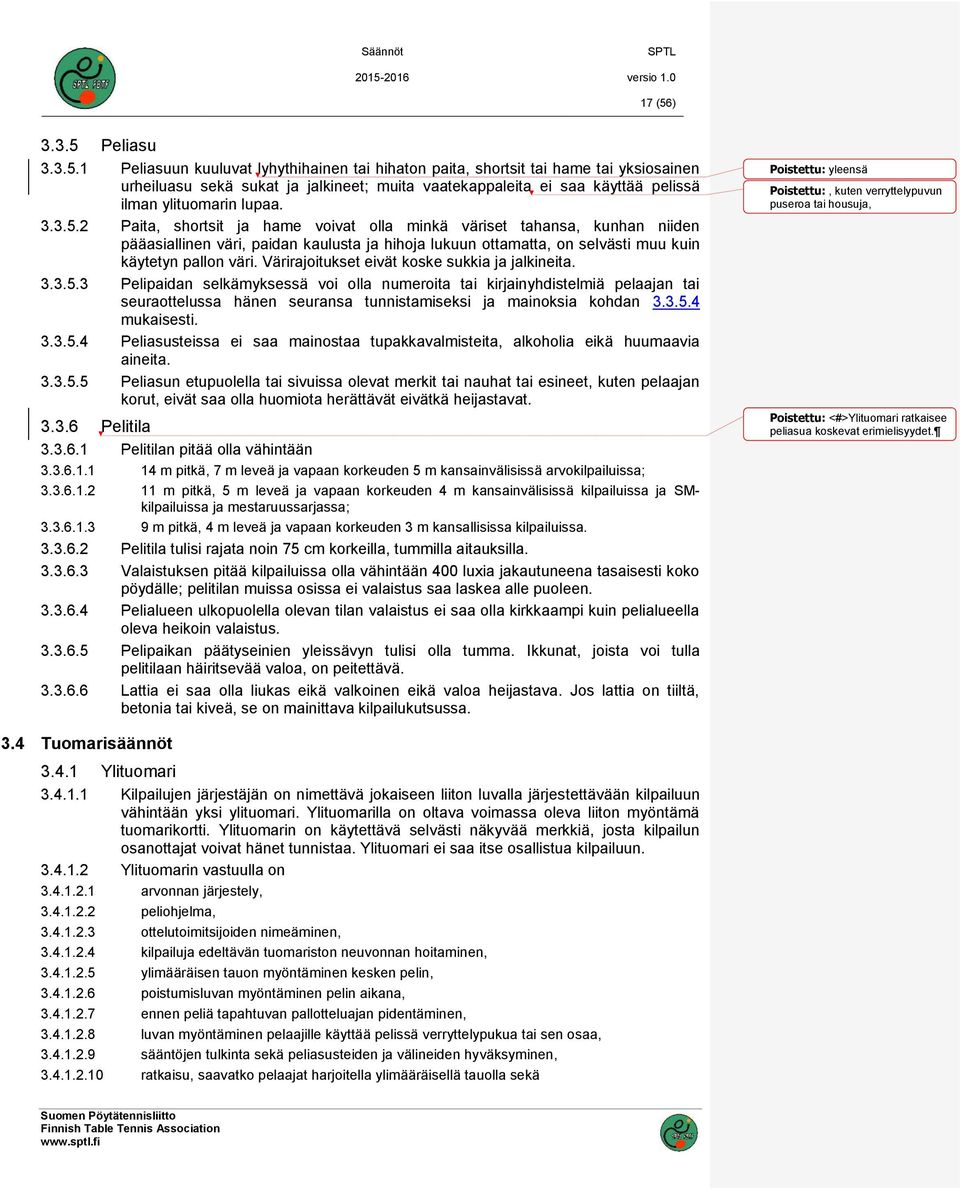 Värirajoitukset eivät koske sukkia ja jalkineita. 3.3.5.