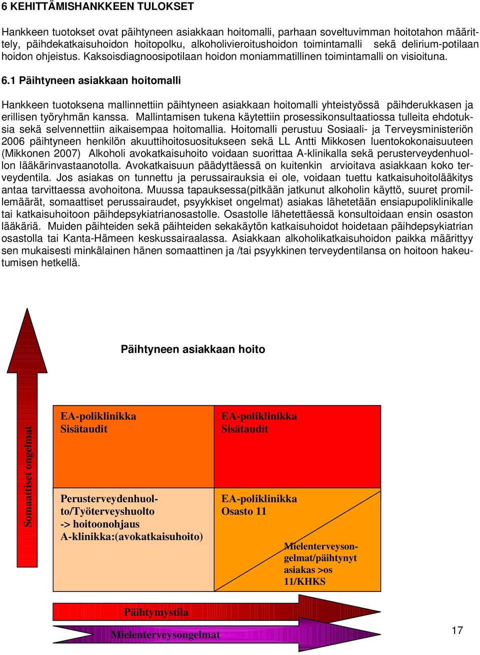 1 Päihtyneen asiakkaan hoitomalli Hankkeen tuotoksena mallinnettiin päihtyneen asiakkaan hoitomalli yhteistyössä päihderukkasen ja erillisen työryhmän kanssa.