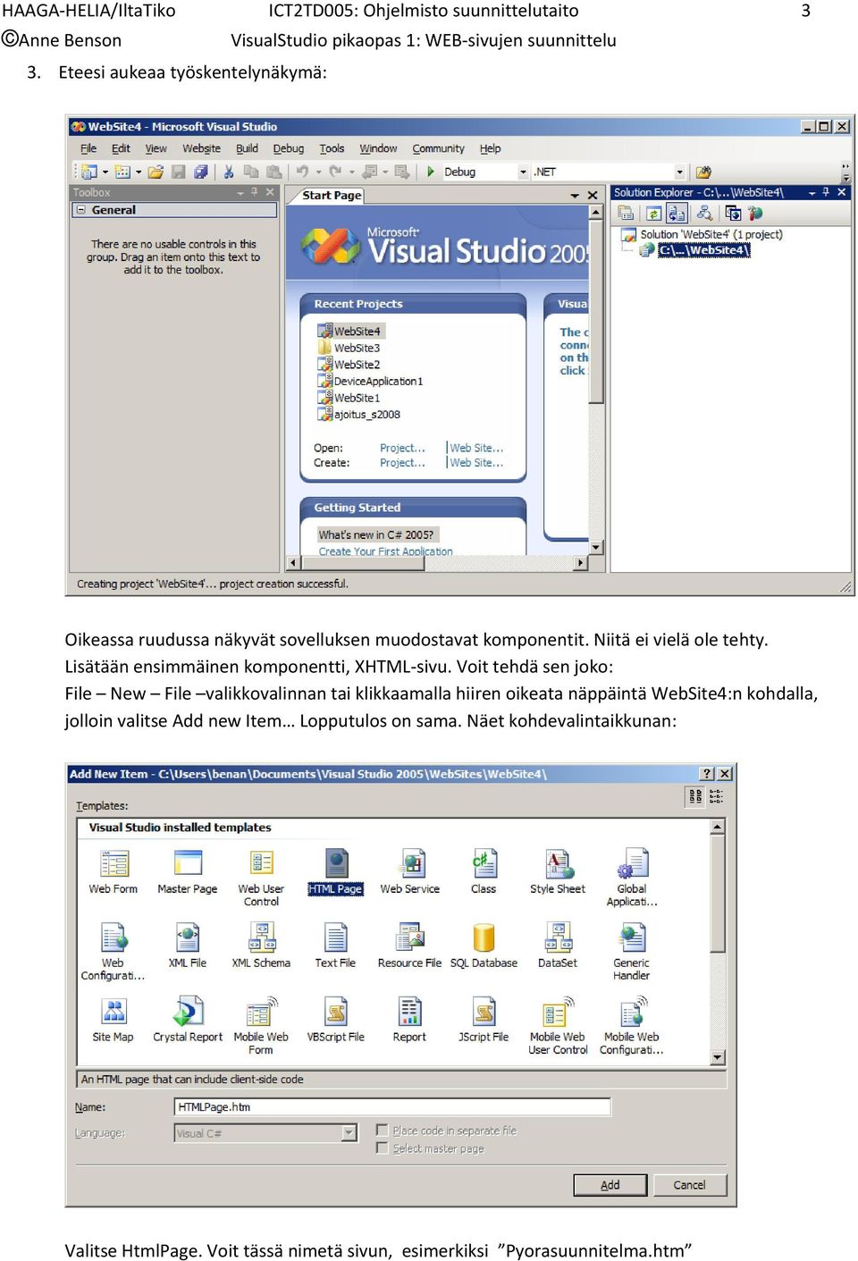 Lisätään ensimmäinen komponentti, XHTML sivu.