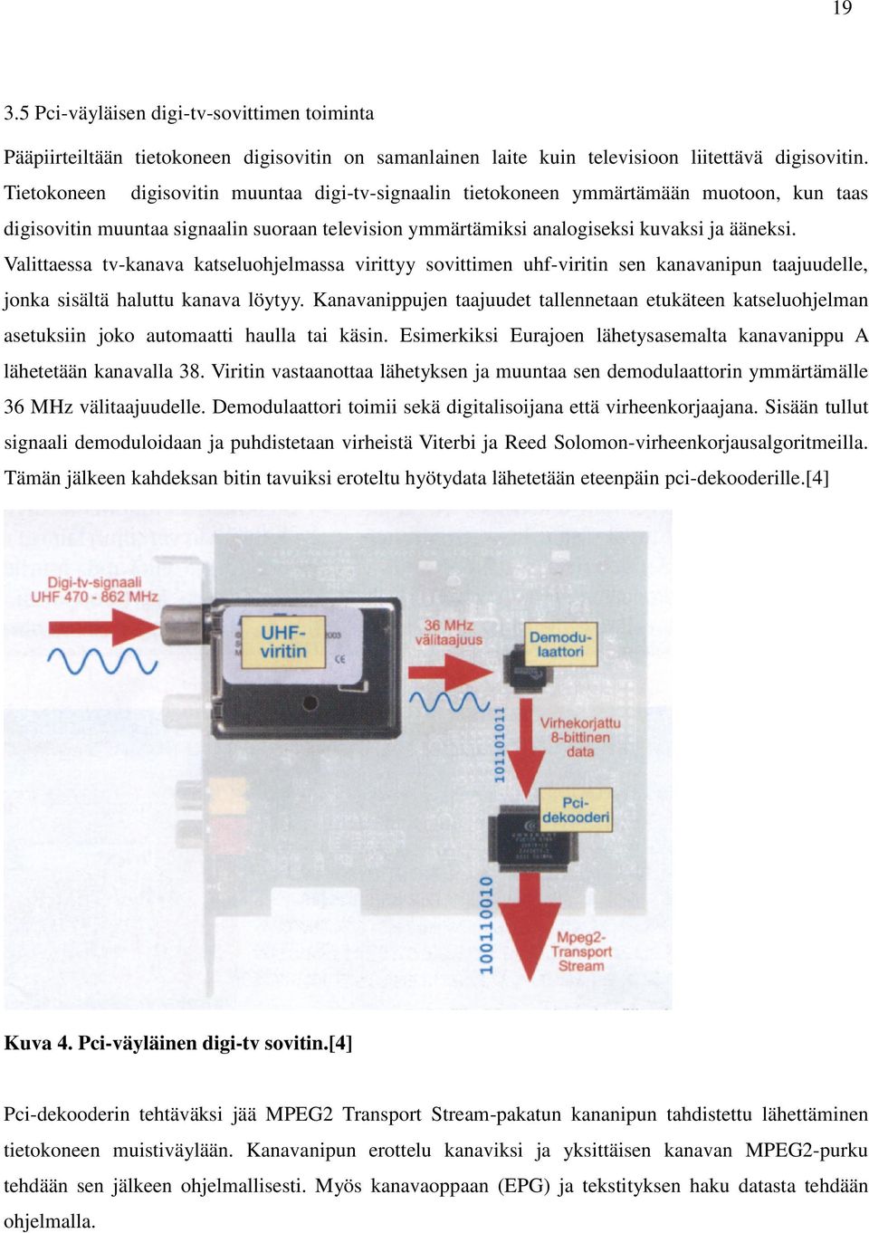 Valittaessa tv-kanava katseluohjelmassa virittyy sovittimen uhf-viritin sen kanavanipun taajuudelle, jonka sisältä haluttu kanava löytyy.