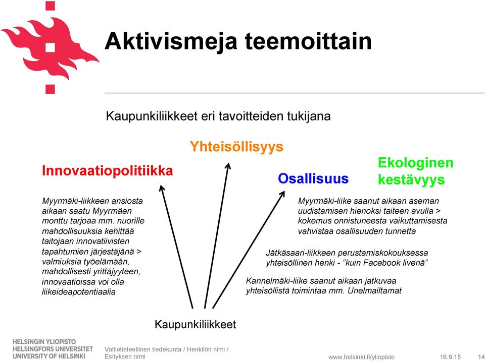 nuorille mahdollisuuksia kehittää taitojaan innovatiivisten tapahtumien järjestäjänä > valmiuksia työelämään, mahdollisesti yrittäjyyteen, innovaatioissa voi olla