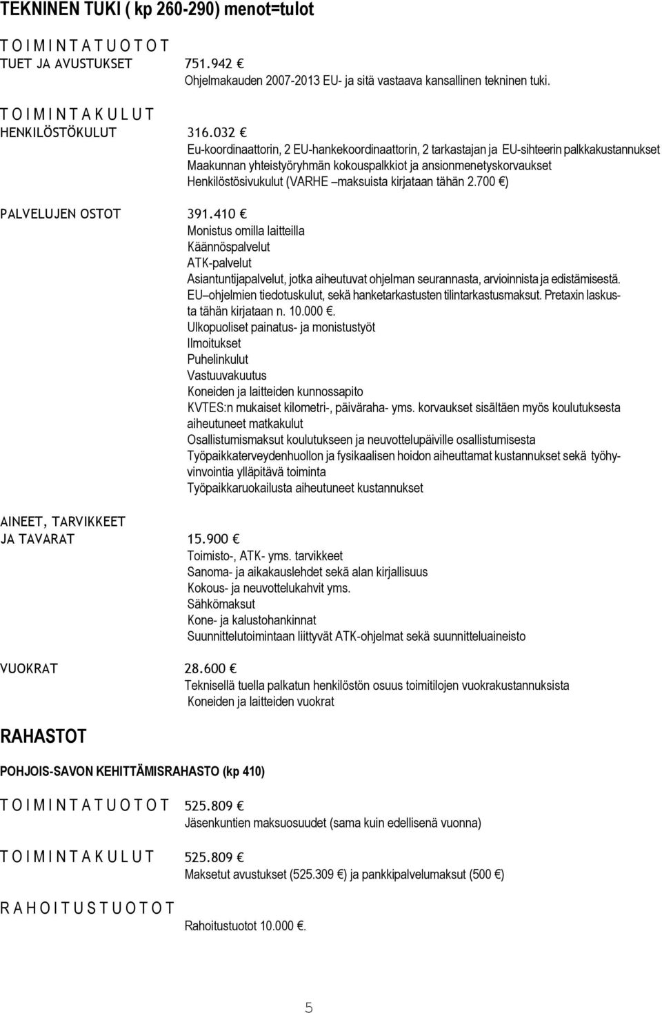032 Eu-koordinaattorin, 2 EU-hankekoordinaattorin, 2 tarkastajan ja EU-sihteerin palkkakustannukset Maakunnan yhteistyöryhmän kokouspalkkiot ja ansionmenetyskorvaukset Henkilöstösivukulut (VARHE