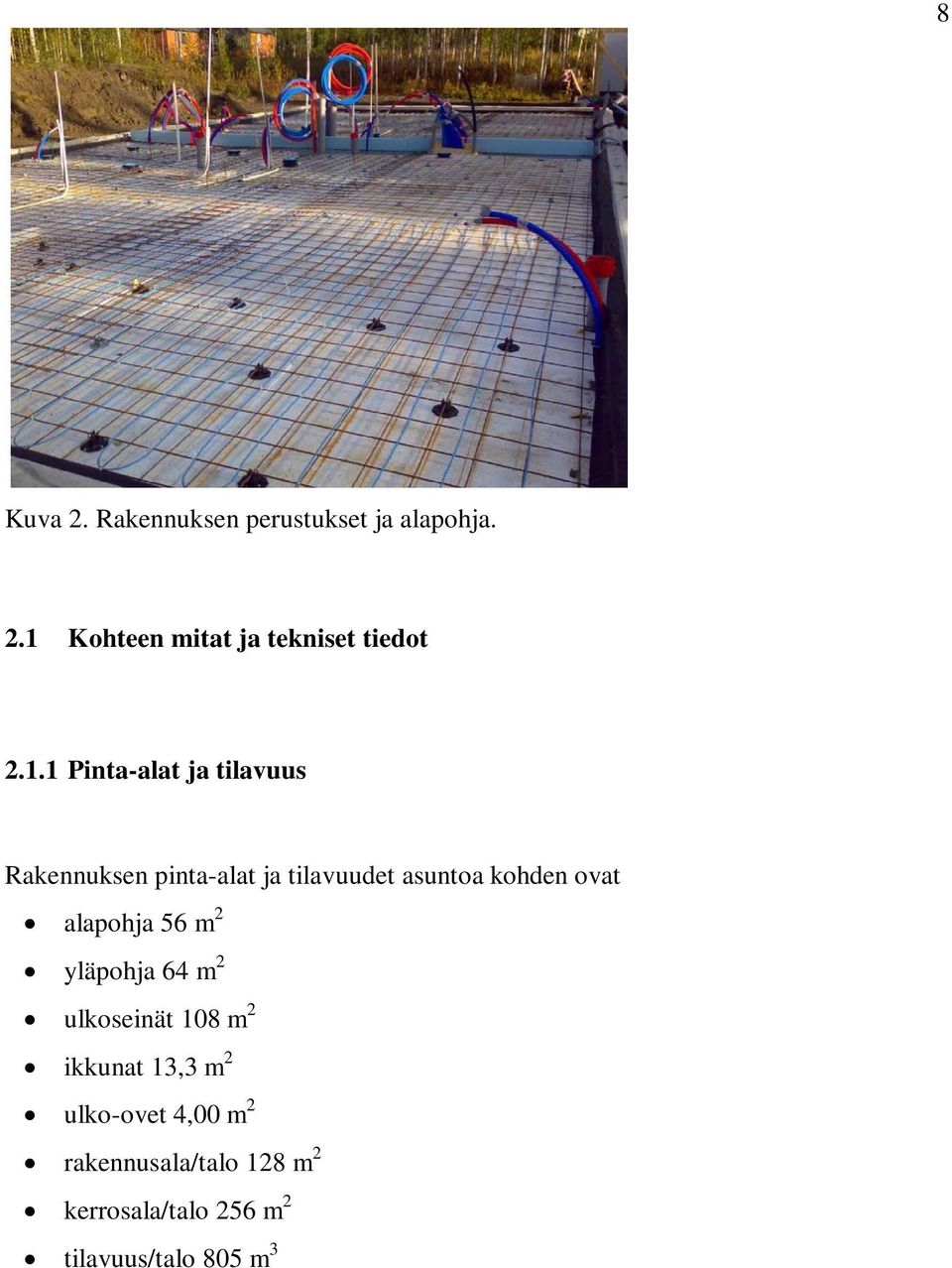 ovat alapohja 56 m 2 yläpohja 64 m 2 ulkoseinät 108 m 2 ikkunat 13,3 m 2