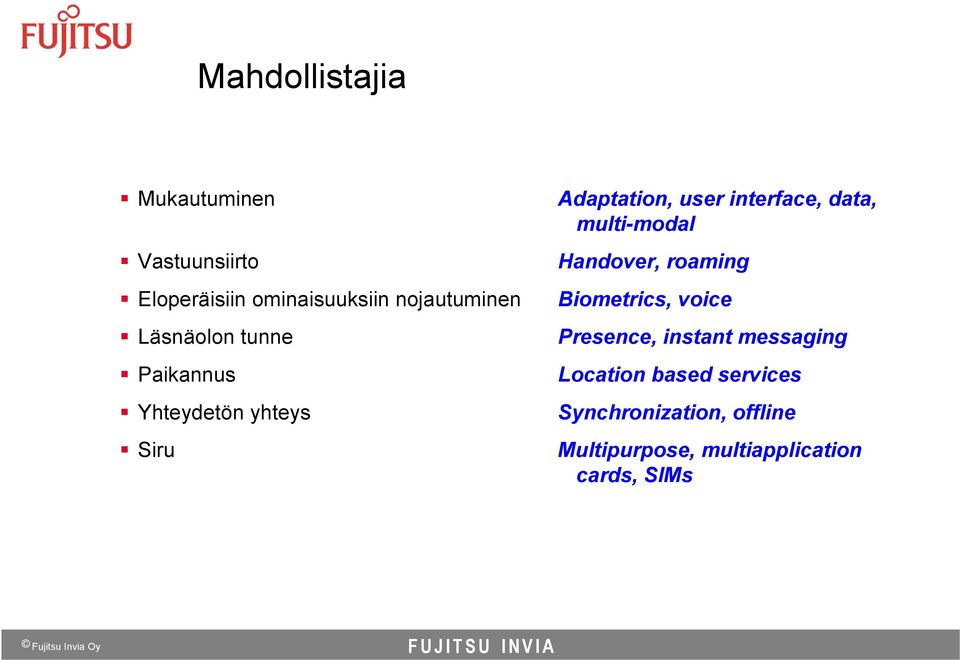 multi-modal Handover, roaming Biometrics, voice Presence, instant messaging