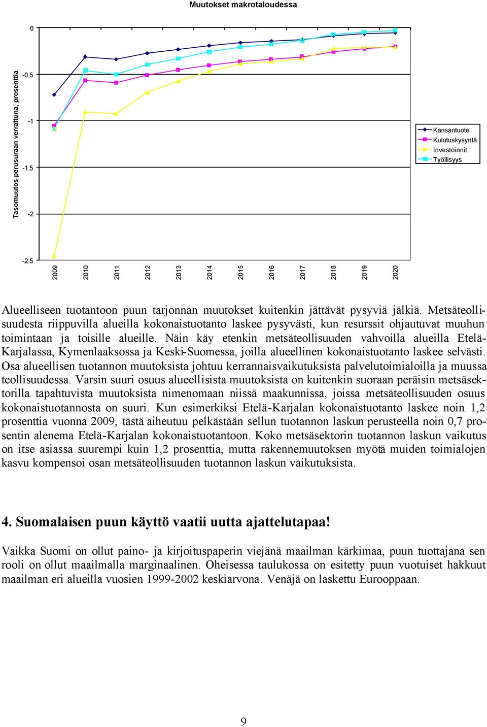 Metsäteollisuudesta riippuvilla alueilla kokonaistuotanto laskee pysyvästi, kun resurssit ohjautuvat muuhun toimintaan ja toisille alueille.