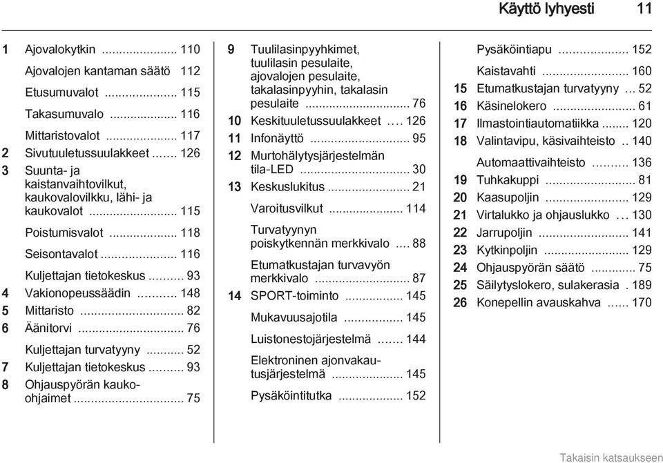 .. 82 6 Äänitorvi... 76 Kuljettajan turvatyyny... 52 7 Kuljettajan tietokeskus... 93 8 Ohjauspyörän kaukoohjaimet.