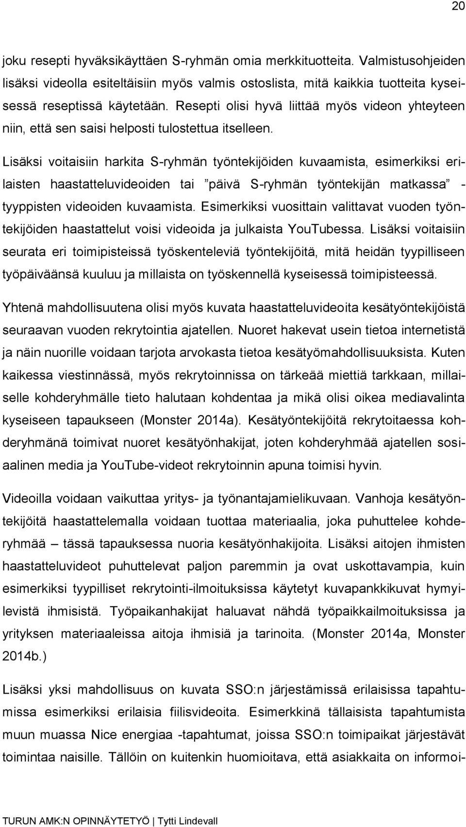 Lisäksi voitaisiin harkita S-ryhmän työntekijöiden kuvaamista, esimerkiksi erilaisten haastatteluvideoiden tai päivä S-ryhmän työntekijän matkassa - tyyppisten videoiden kuvaamista.