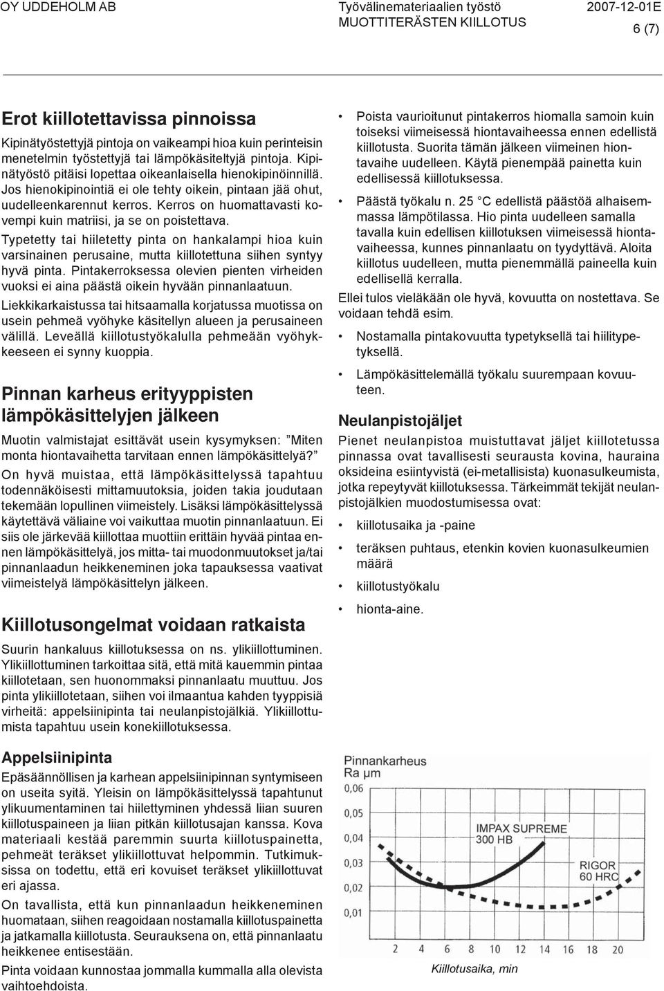 Kerros on huomattavasti kovempi kuin matriisi, ja se on poistettava. Typetetty tai hiiletetty pinta on hankalampi hioa kuin varsinainen perusaine, mutta kiillotettuna siihen syntyy hyvä pinta.