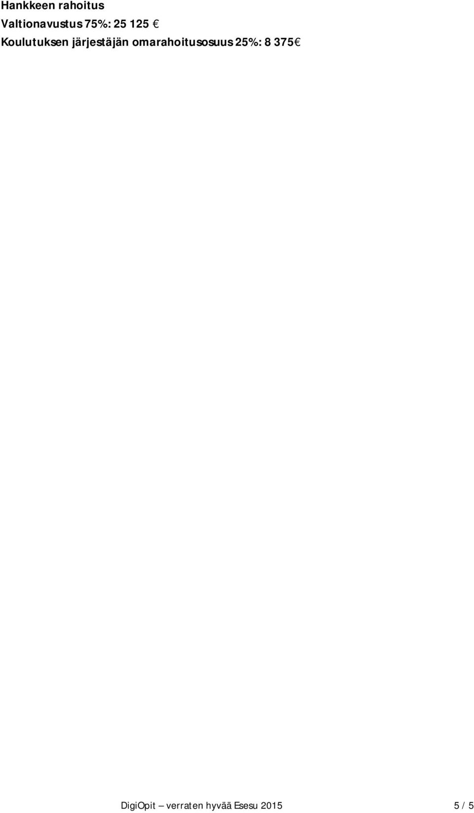 järjestäjän omarahoitusosuus 25%: