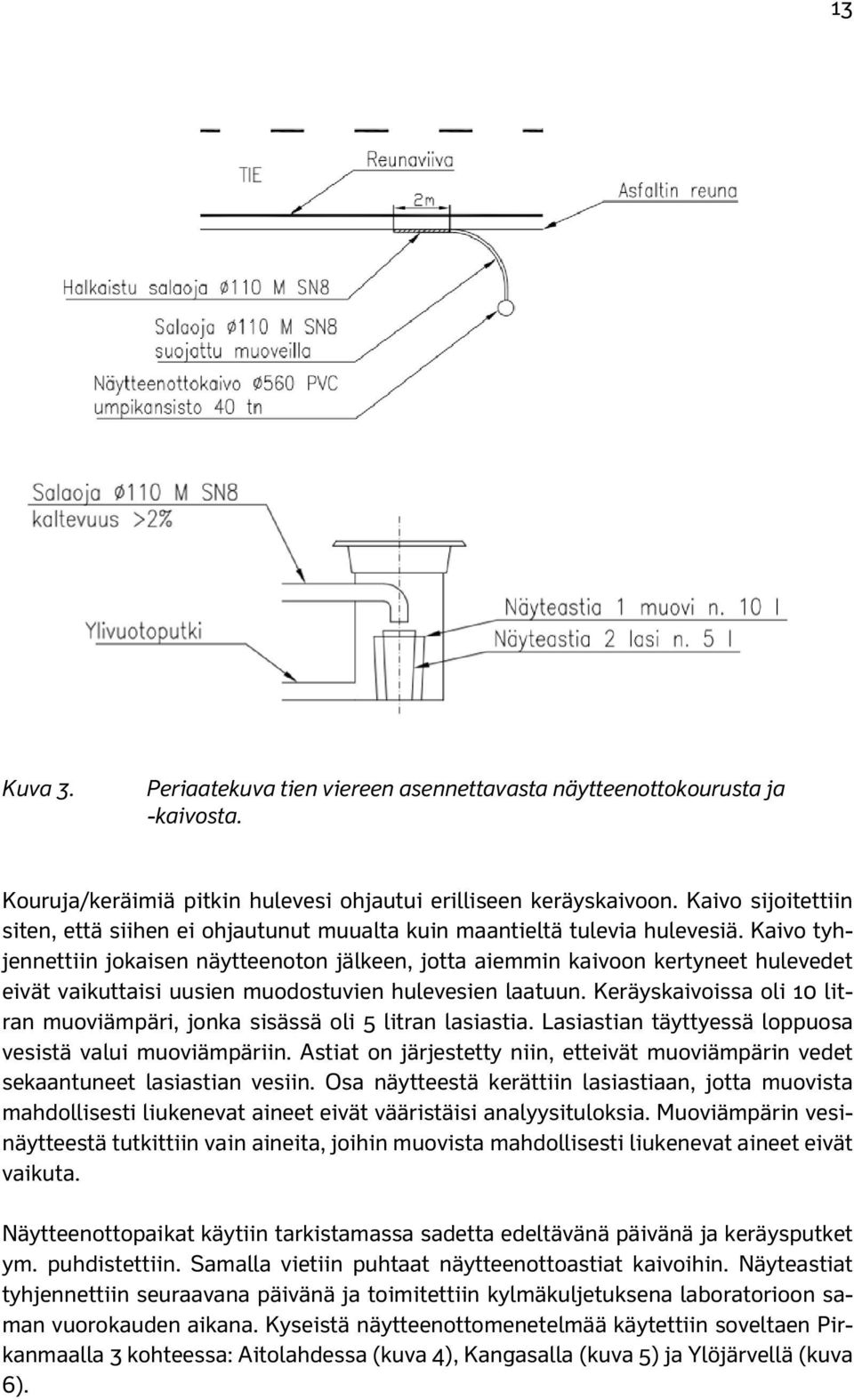 Kaivo tyhjennettiin jokaisen näytteenoton jälkeen, jotta aiemmin kaivoon kertyneet hulevedet eivät vaikuttaisi uusien muodostuvien hulevesien laatuun.