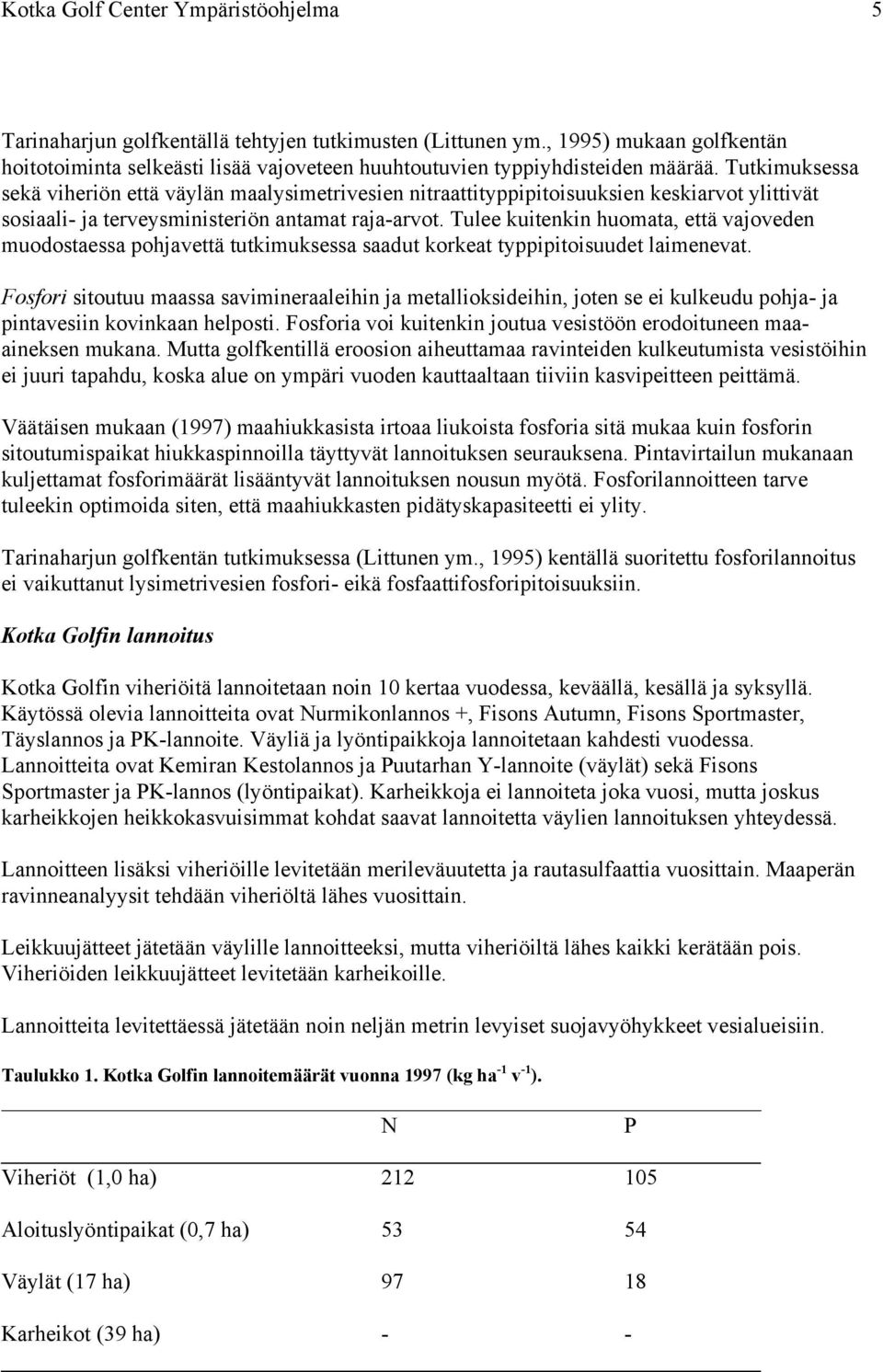 Tutkimuksessa sekä viheriön että väylän maalysimetrivesien nitraattityppipitoisuuksien keskiarvot ylittivät sosiaali- ja terveysministeriön antamat raja-arvot.