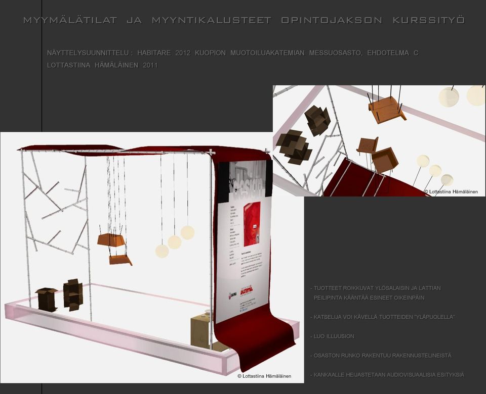 YLÖSALAISIN JA LATTIAN PEILIPINTA KÄÄNTÄÄ ESINEET OIKEINPÄIN - KATSELIJA VOI KÄVELLÄ TUOTTEIDEN