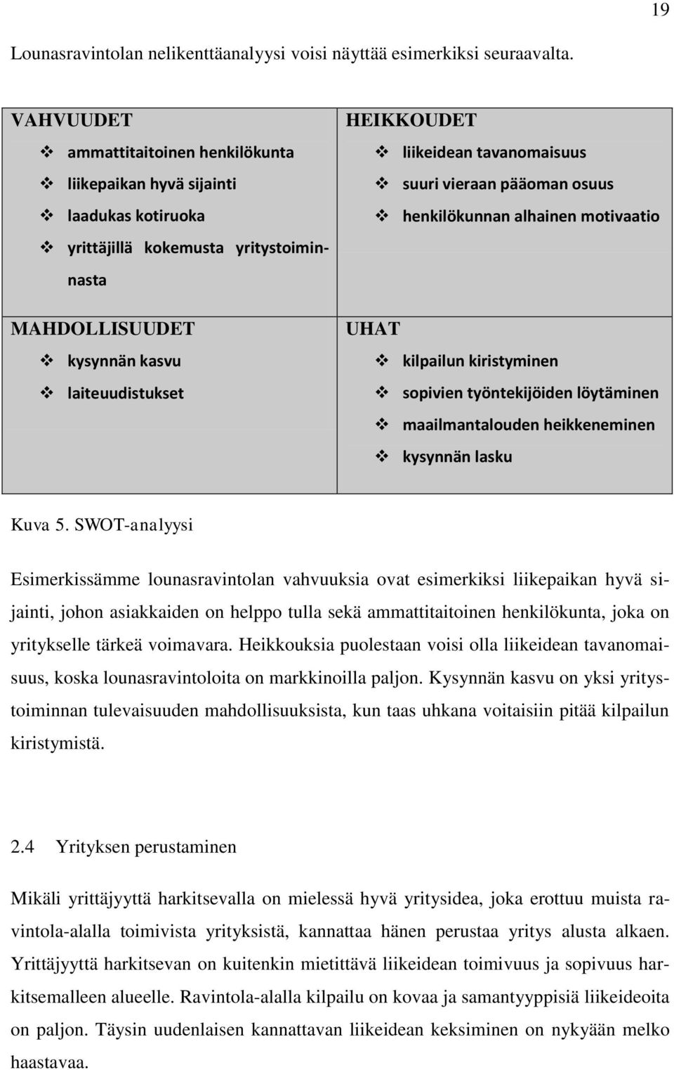 tavanomaisuus suuri vieraan pääoman osuus henkilökunnan alhainen motivaatio UHAT kilpailun kiristyminen sopivien työntekijöiden löytäminen maailmantalouden heikkeneminen kysynnän lasku Kuva 5.