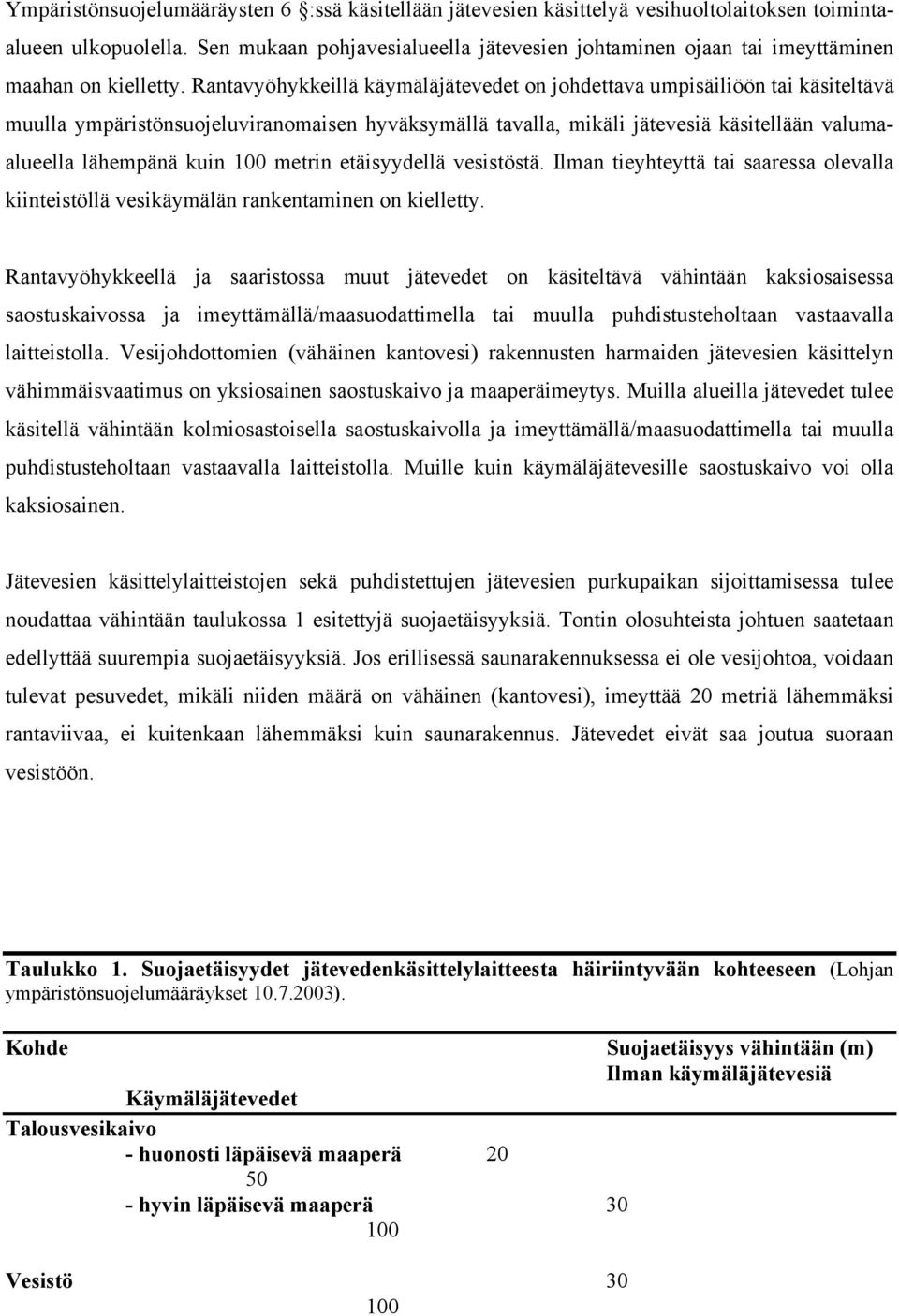 Rantavyöhykkeillä käymäläjätevedet on johdettava umpisäiliöön tai käsiteltävä muulla ympäristönsuojeluviranomaisen hyväksymällä tavalla, mikäli jätevesiä käsitellään valumaalueella lähempänä kuin 100