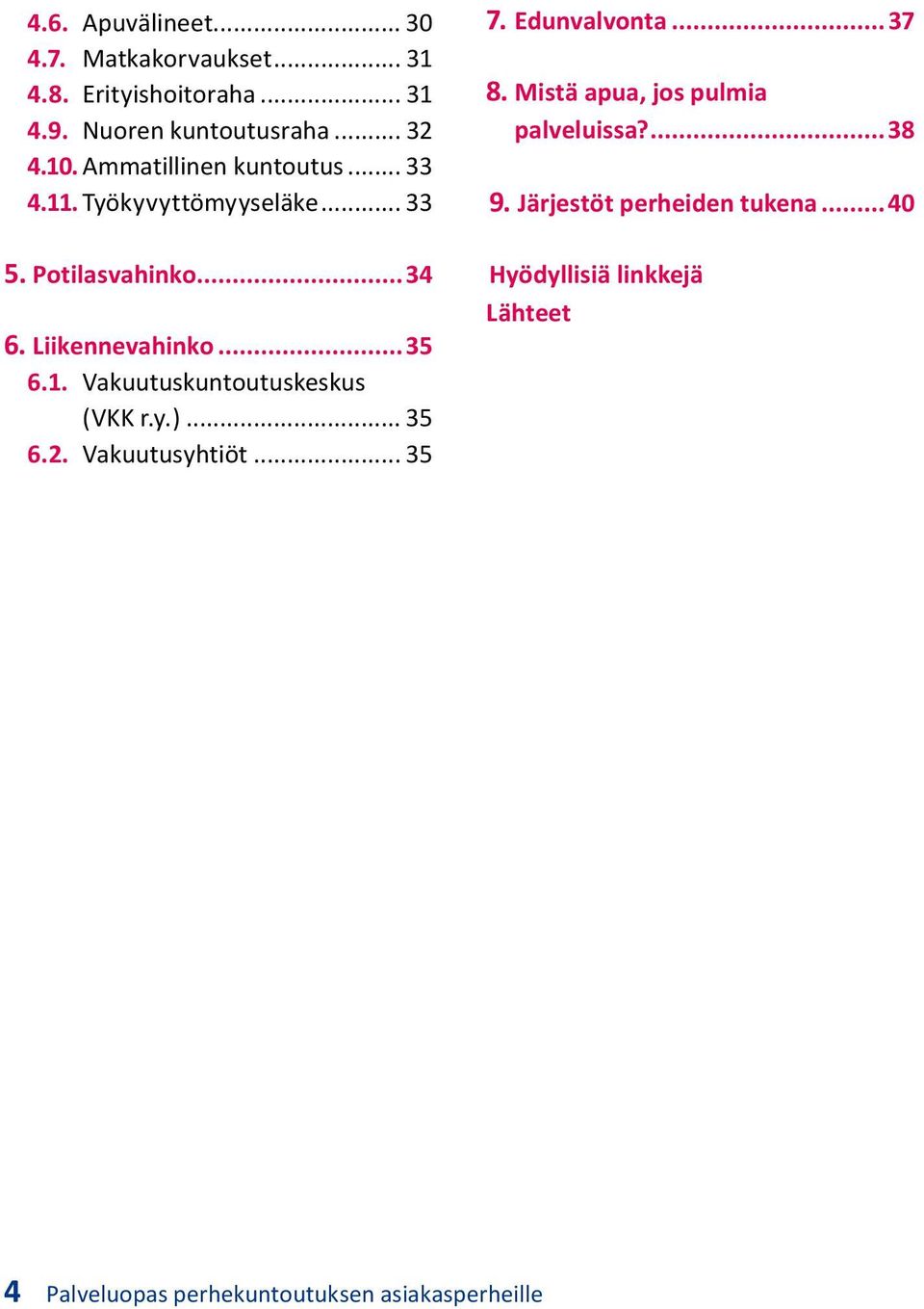 y.)... 35 6.2. Vakuutusyhtiöt... 35 7. Edunvalvonta... 37 8. Mistä apua, jos pulmia palveluissa?...38 9.