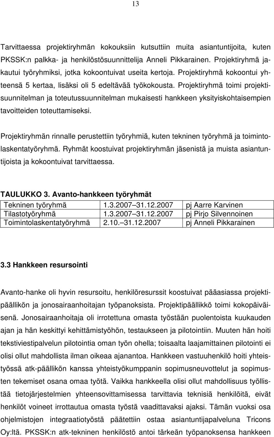 Projektiryhmä toimi projektisuunnitelman ja toteutussuunnitelman mukaisesti hankkeen yksityiskohtaisempien tavoitteiden toteuttamiseksi.