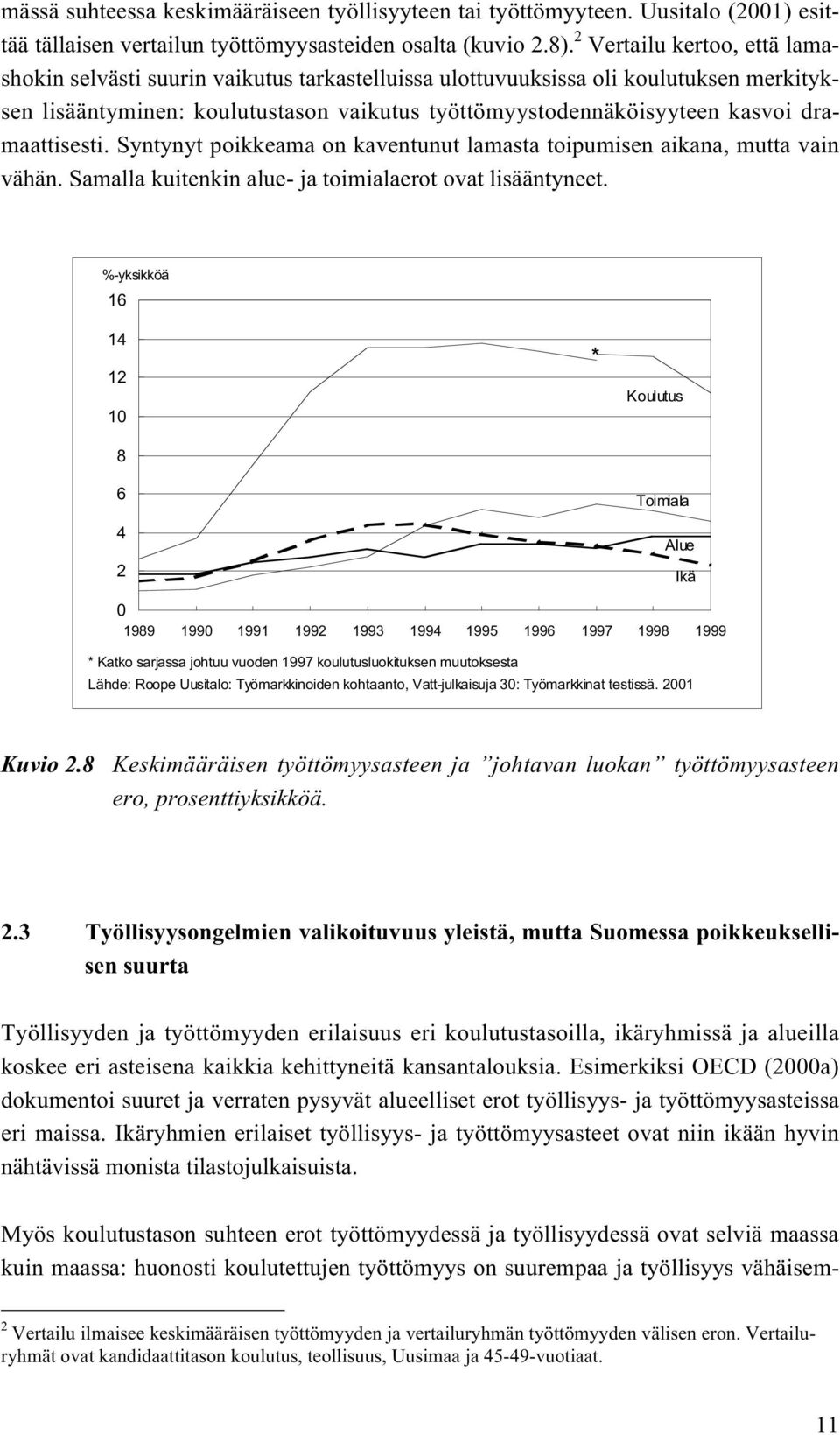 dramaattisesti. Syntynyt poikkeama on kaventunut lamasta toipumisen aikana, mutta vain vähän. Samalla kuitenkin alue- ja toimialaerot ovat lisääntyneet.