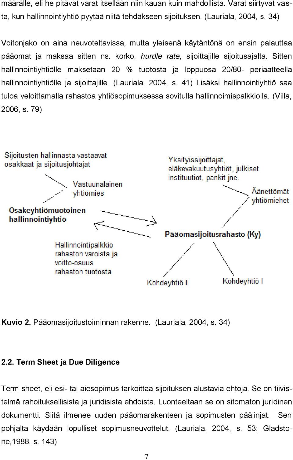 Sitten hallinnointiyhtiölle maksetaan 20 % tuotosta ja loppuosa 20/80- periaatteella hallinnointiyhtiölle ja sijoittajille. (Lauriala, 2004, s.