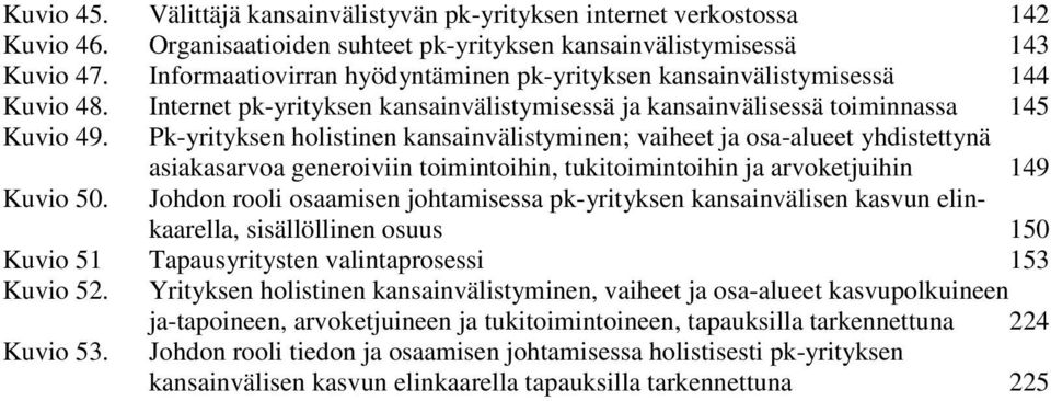 Pk-yrityksen holistinen kansainvälistyminen; vaiheet ja osa-alueet yhdistettynä asiakasarvoa generoiviin toimintoihin, tukitoimintoihin ja arvoketjuihin 149 Kuvio 50.