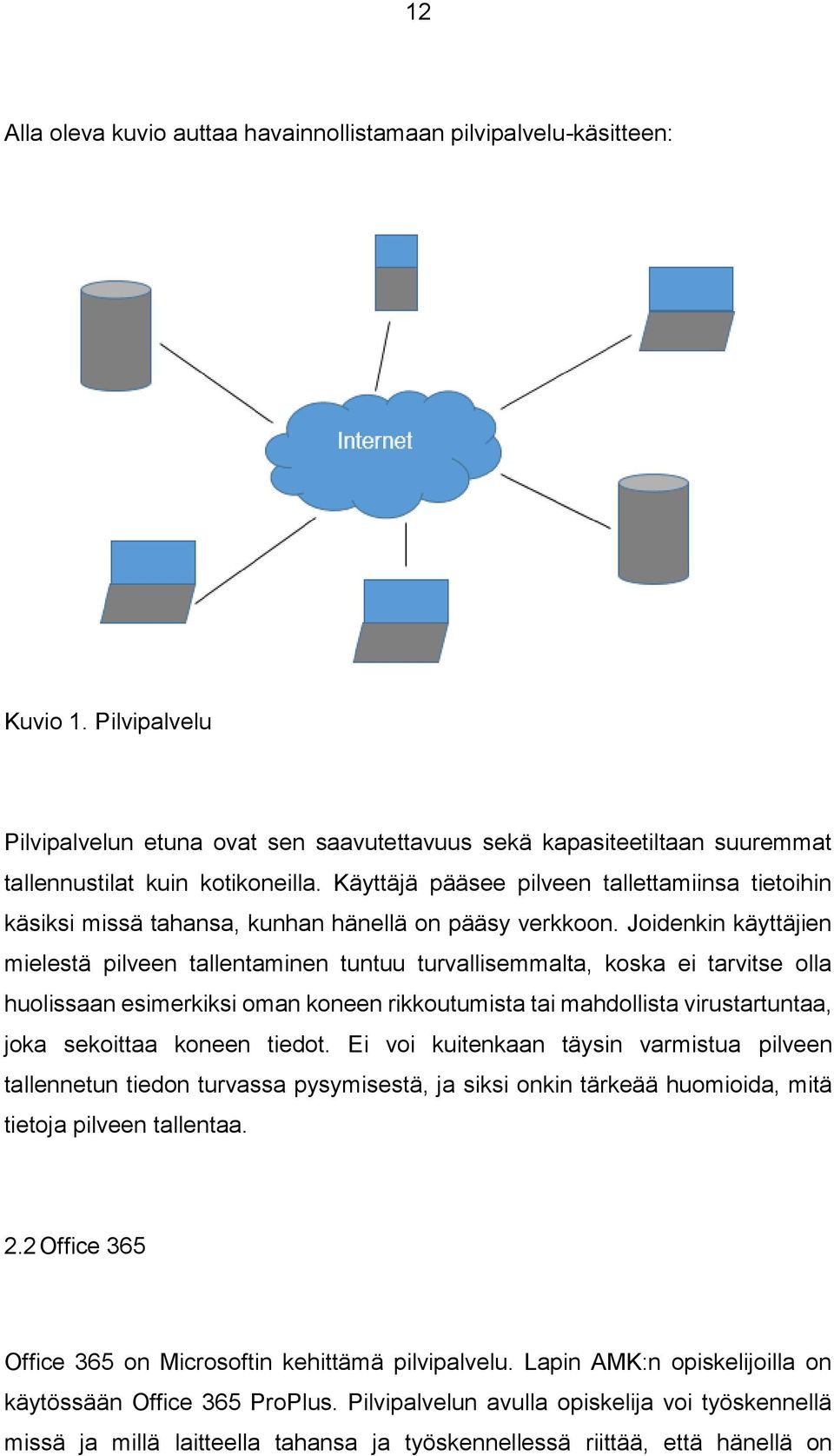 Käyttäjä pääsee pilveen tallettamiinsa tietoihin käsiksi missä tahansa, kunhan hänellä on pääsy verkkoon.