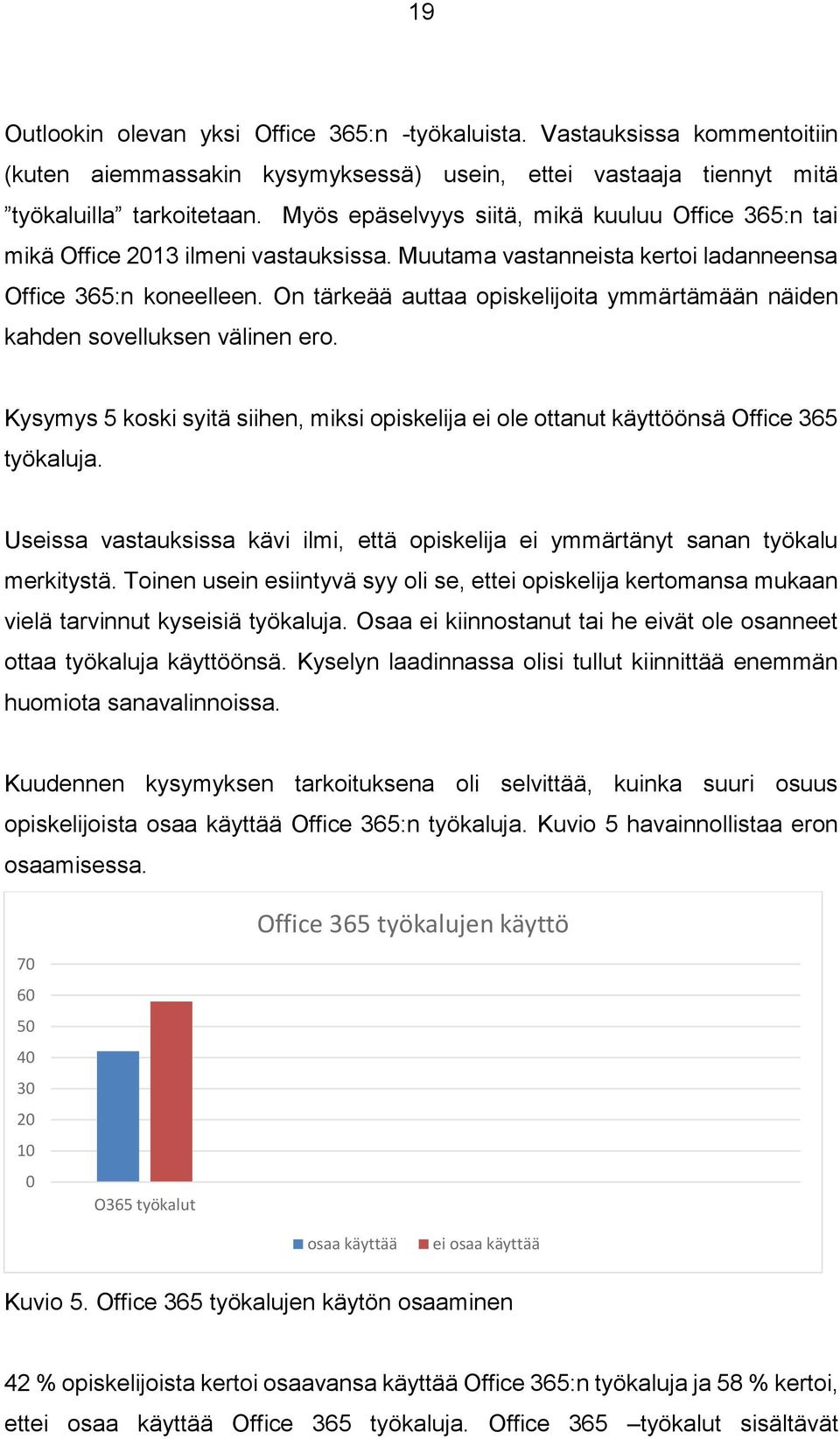 On tärkeää auttaa opiskelijoita ymmärtämään näiden kahden sovelluksen välinen ero. Kysymys 5 koski syitä siihen, miksi opiskelija ei ole ottanut käyttöönsä Office 365 työkaluja.