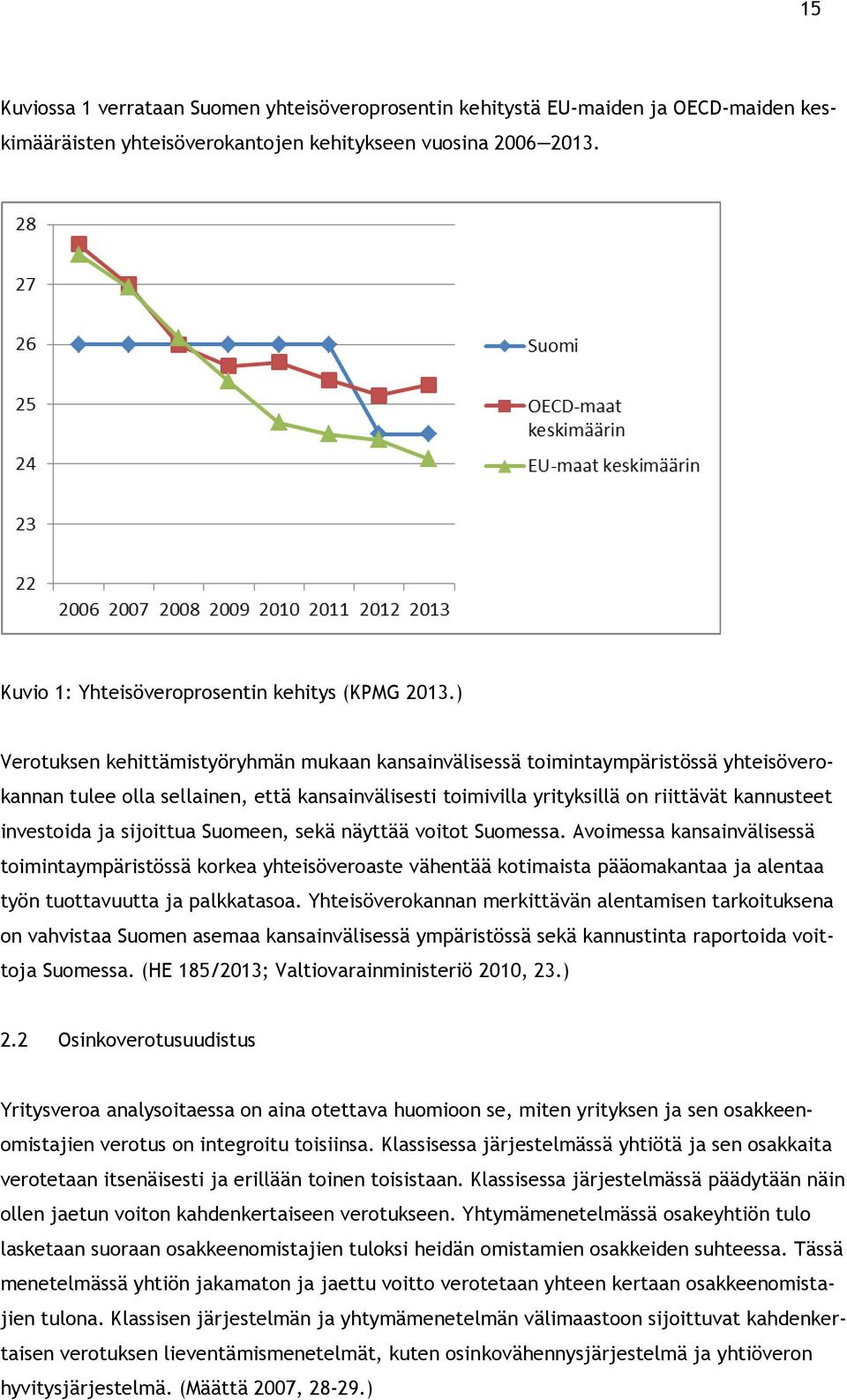 ) Verotuksen kehittämistyöryhmän mukaan kansainvälisessä toimintaympäristössä yhteisöverokannan tulee olla sellainen, että kansainvälisesti toimivilla yrityksillä on riittävät kannusteet investoida