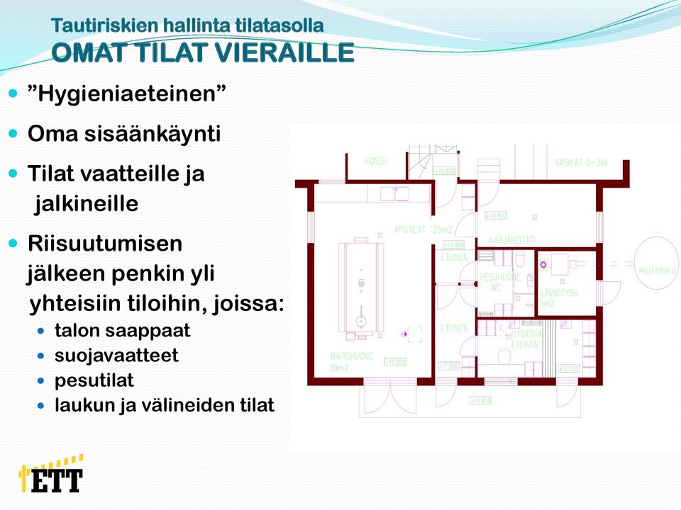 Riisuutumisen jälkeen penkin yli yhteisiin tiloihin,