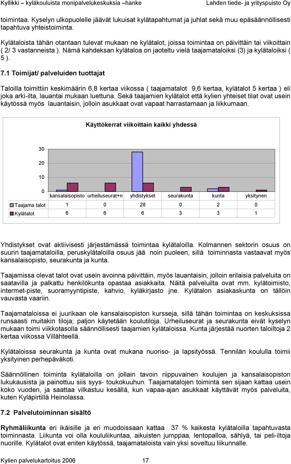 Nämä kahdeksan kylätaloa on jaoteltu vielä taajamataloiksi (3) ja kylätaloiksi ( 5 ). 7.