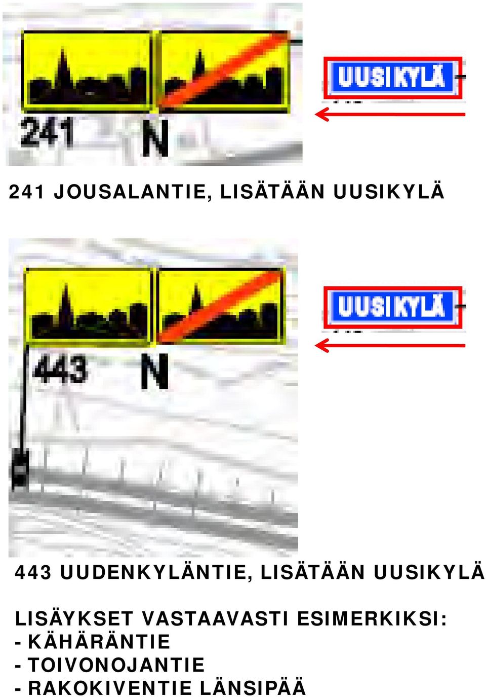 LISÄYKSET VASTAAVASTI ESIMERKIKSI: -