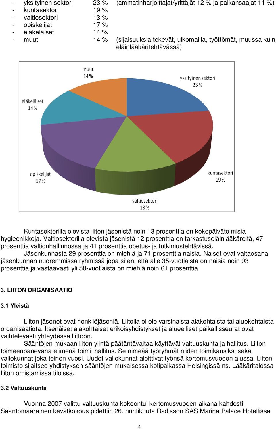 Valtiosektorilla olevista jäsenistä 12 prosenttia on tarkastuseläinlääkäreitä, 47 prosenttia valtionhallinnossa ja 41 prosenttia opetus- ja tutkimustehtävissä.