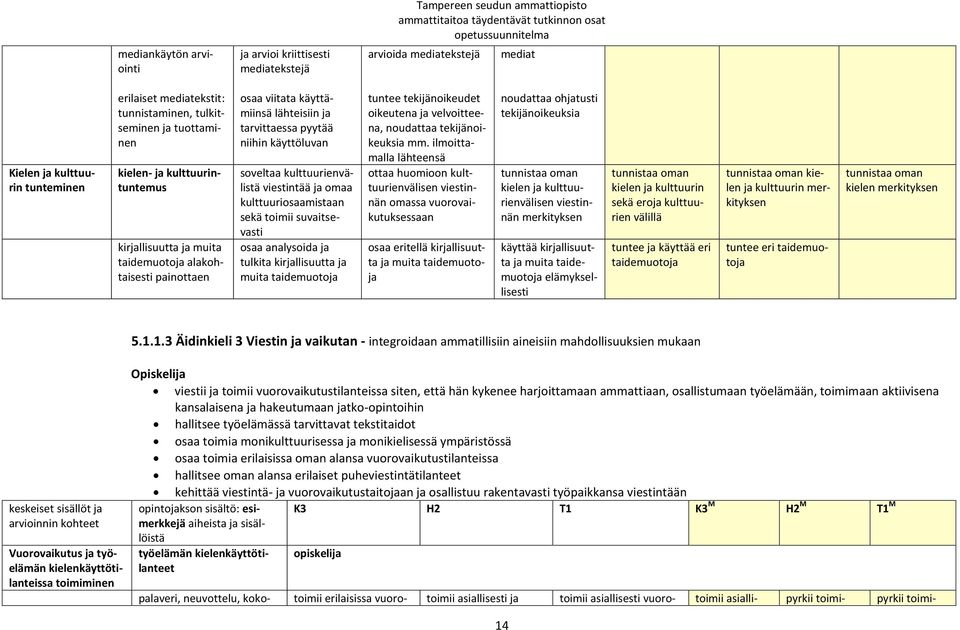 käyttöluvan soveltaa kulttuurienvälistä viestintää ja omaa kulttuuriosaamistaan sekä toimii suvaitsevasti osaa analysoida ja tulkita kirjallisuutta ja muita taidemuotoja tuntee tekijänoikeudet