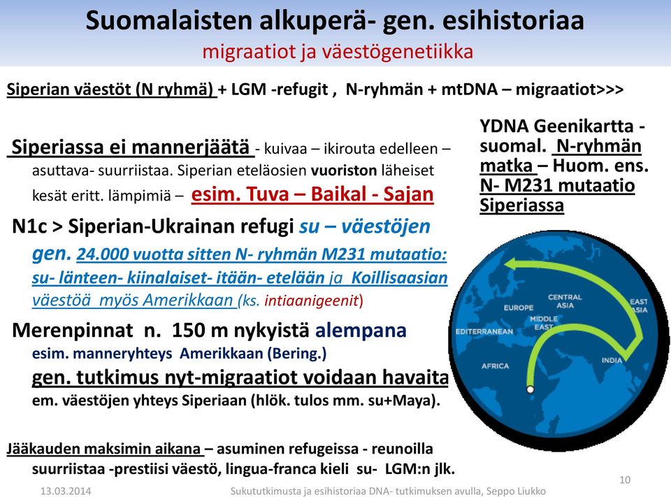 Siperian eteläosien vuoriston läheiset kesät eritt. lämpimiä esim. Tuva Baikal - Sajan N1c > Siperian-Ukrainan refugi su väestöjen gen. 24.