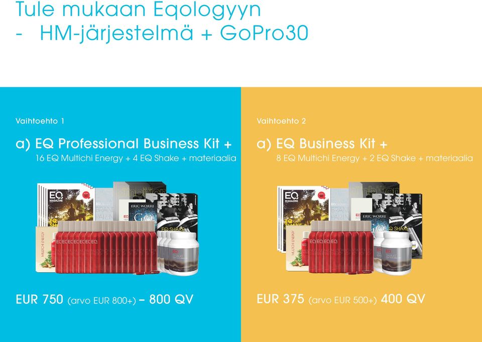 EQ Multichi Energy + 4 EQ Shake + materiaalia EUR 750 (arvo EUR 800+)