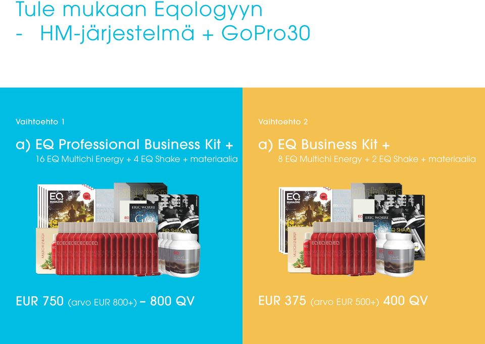 EQ Multichi Energy + 4 EQ Shake + materiaalia EUR 750 (arvo EUR 800+)