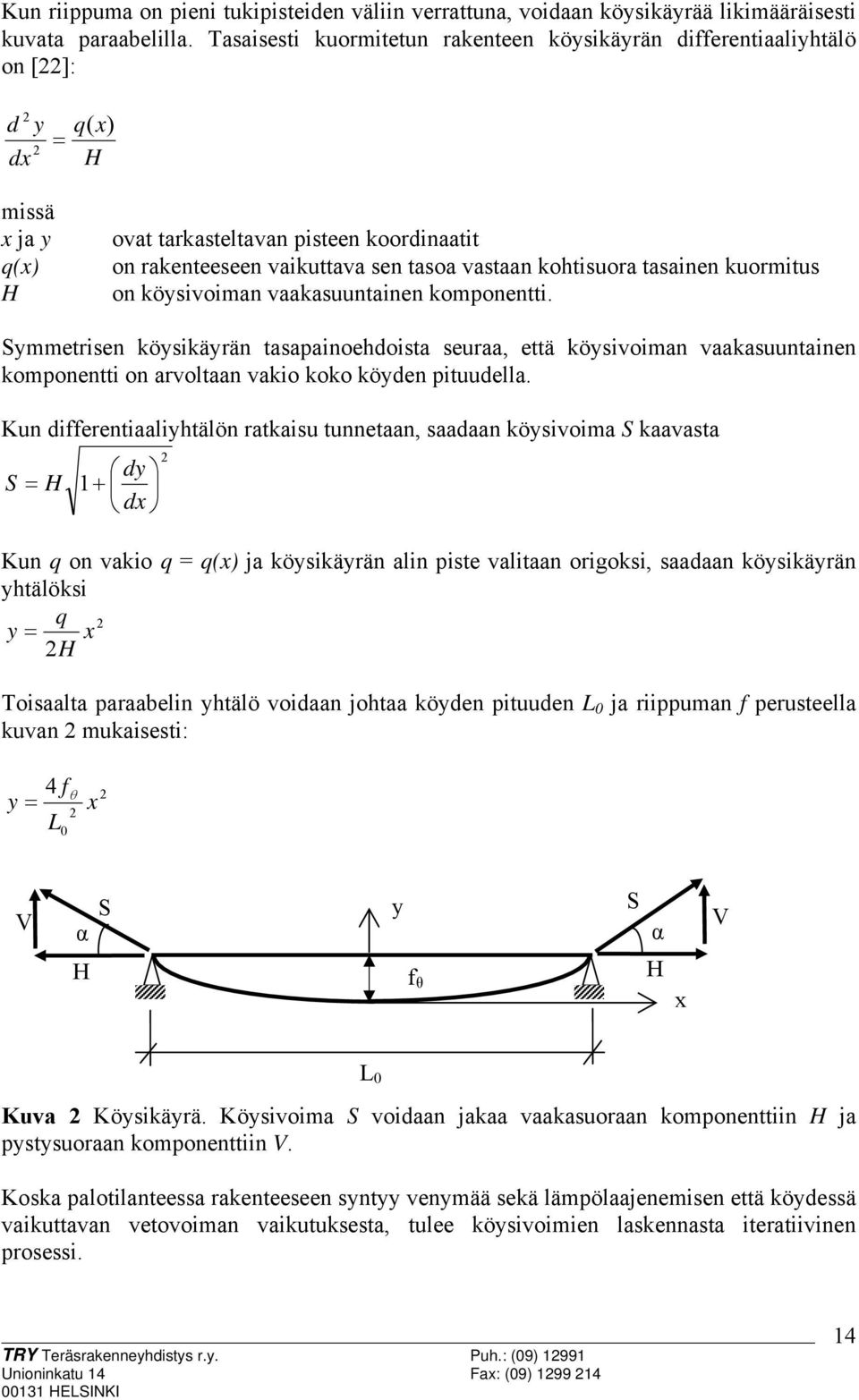 kohtisuora tasainen kuormitus on köysivoiman vaakasuuntainen komponentti.