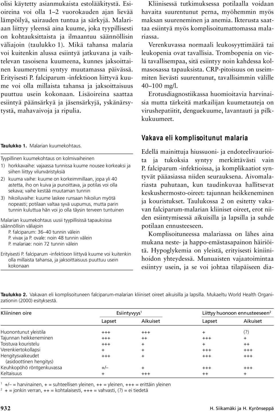 Mikä tahansa malaria voi kuitenkin alussa esiintyä jatkuvana ja vaihtelevan tasoisena kuumeena, kunnes jaksoittainen kuumerytmi syntyy muutamassa päivässä. Erityisesti P.