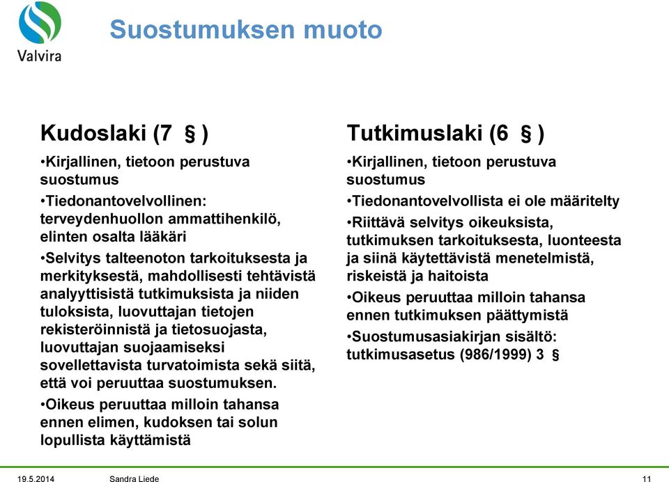 turvatoimista sekä siitä, että voi peruuttaa suostumuksen.