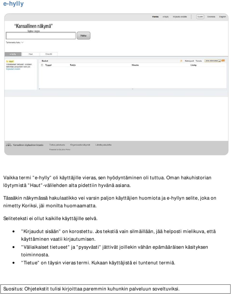 Seliteteksti ei ollut kaikille käyttäjille selvä. Kirjaudut sisään on korostettu. Jos tekstiä vain silmäillään, jää helposti mielikuva, että käyttäminen vaatii kirjautumisen.