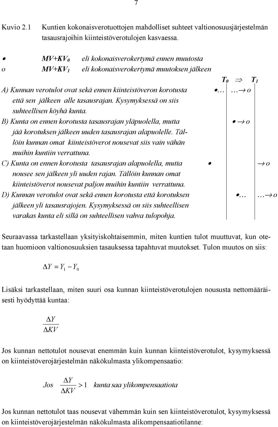Kysymyksessä on siis suhteellisen köyhä kunta. B) Kunta on ennen korotusta tasausrajan yläpuolella, mutta jää korotuksen jälkeen uuden tasausrajan alapuolelle.