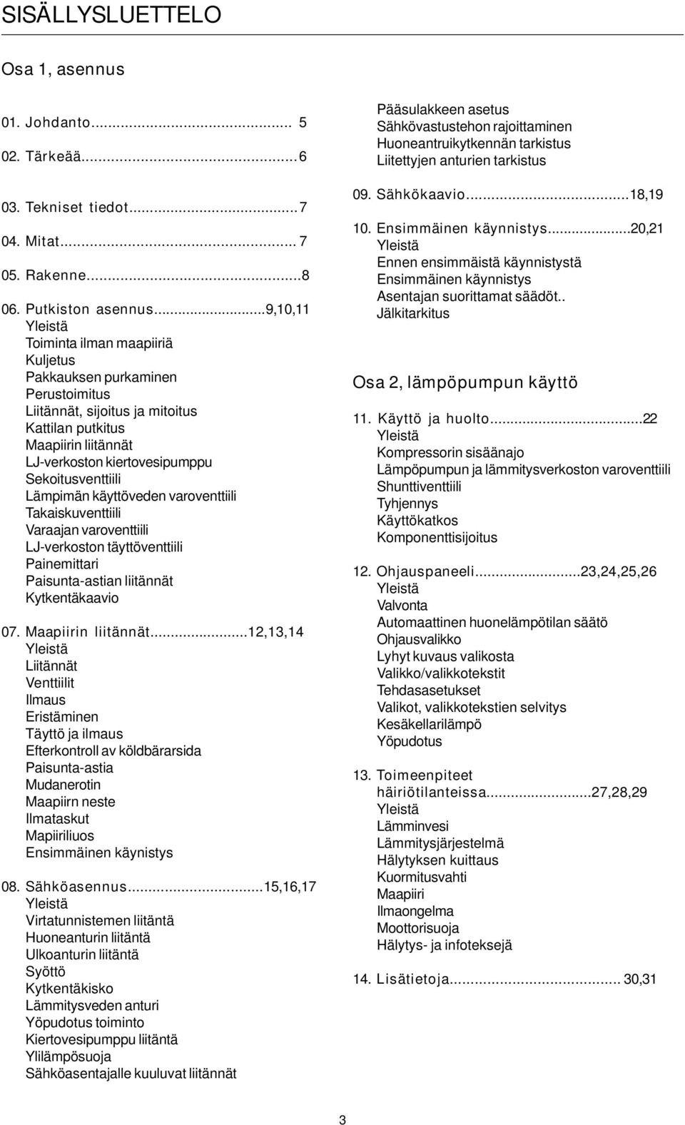 Lämpimän käyttöveden varoventtiili Takaiskuventtiili Varaajan varoventtiili LJ-verkoston täyttöventtiili Painemittari Paisunta-astian liitännät Kytkentäkaavio 07. Maapiirin liitännät.