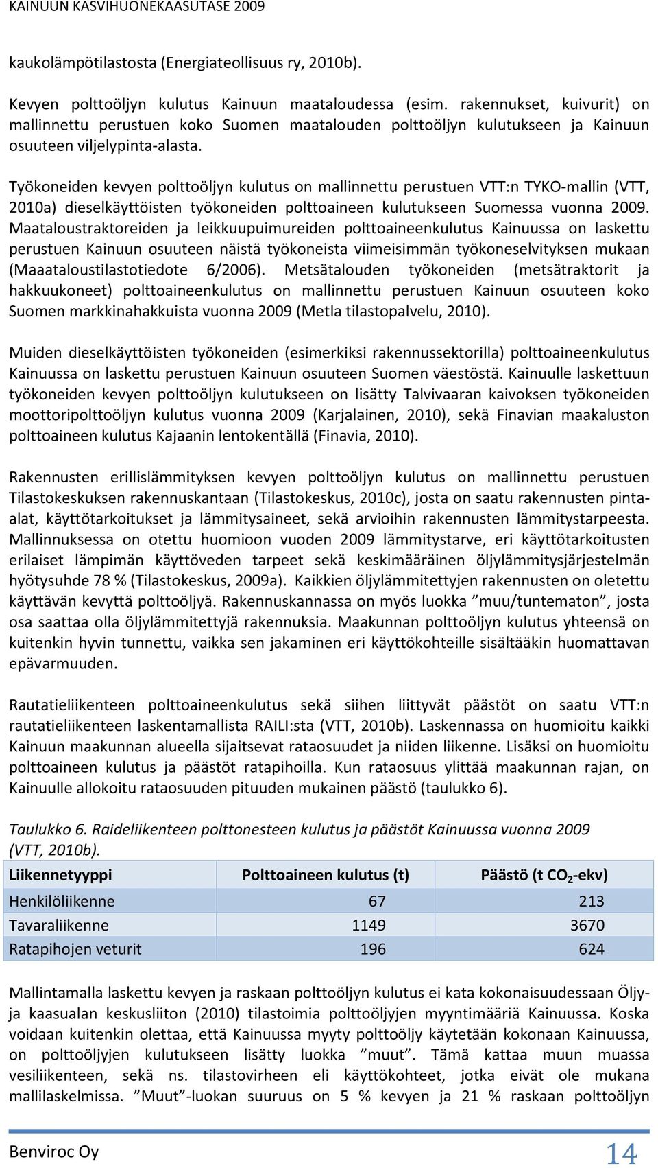 Työkoneiden kevyen polttoöljyn kulutus on mallinnettu perustuen VTT:n TYKO-mallin (VTT, 2010a) dieselkäyttöisten työkoneiden polttoaineen kulutukseen Suomessa vuonna 2009.