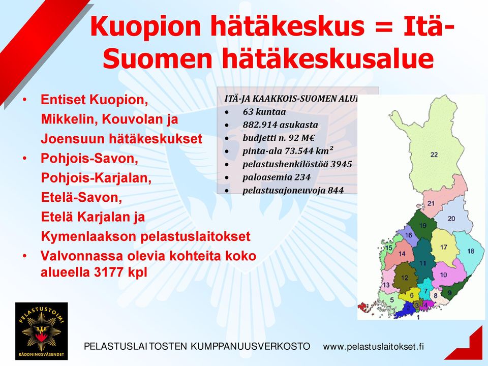 pelastuslaitokset Valvonnassa olevia kohteita koko alueella 3177 kpl ITÄ-JA KAAKKOIS-SUOMEN ALUE 63