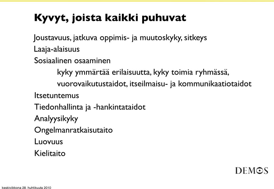 ryhmässä, vuorovaikutustaidot, itseilmaisu- ja kommunikaatiotaidot Itsetuntemus