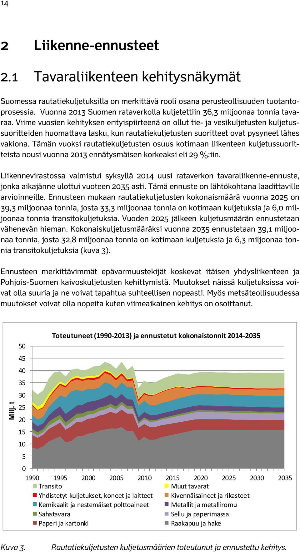 Viime vuosien kehityksen erityispiirteenä on ollut tie- ja vesikuljetusten kuljetussuoritteiden huomattava lasku, kun rautatiekuljetusten suoritteet ovat pysyneet lähes vakiona.