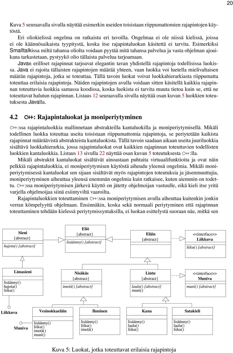 tarkastetaan, pystyykö olio tällaista palvelua tarjoamaan Javan erilliset rajapinnat tarjoavat elegantin tavan yhdistellä rajapintoja todellisissa luokissa Java ei rajoita tällaisten rajapintojen