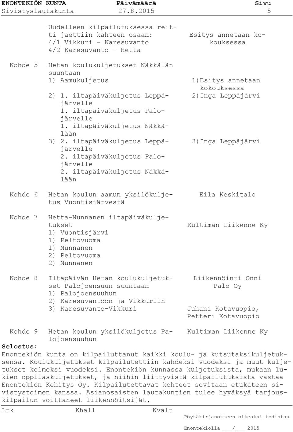 2) 1. iltapäiväkuljetus Leppäjärvelle 1. iltapäiväkuljetus Palojärvelle 1. iltapäiväkuljetus Näkkälään 3) 2. iltapäiväkuljetus Leppäjärvelle 2. iltapäiväkuljetus Palojärvelle 2.